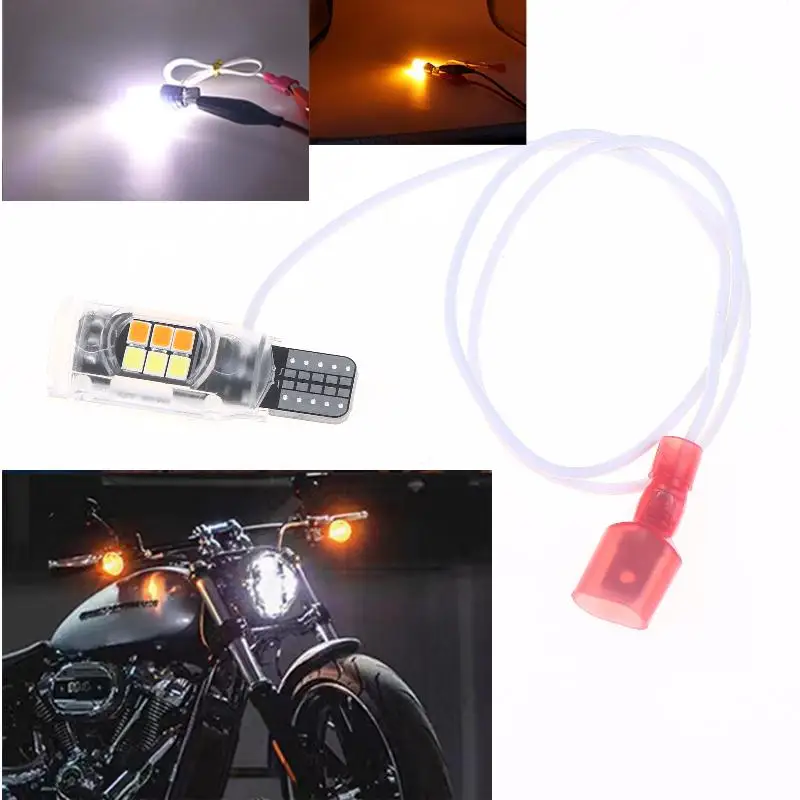 1Pcs Moto Turn Signal Canbus Day Running Light T10/T15 902 904 906 912 921 W16W LED Bulbs 48SMD Dual Color 3014 Chip 12V 3W