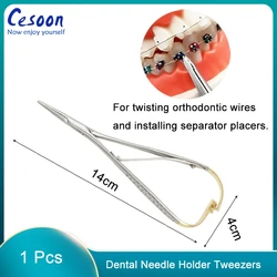 14cm Dental Needle Holder Tweezers Gold Plated Handle Stainless Steel Orthodontic Plier Straight Head Dental Surgical Instrument