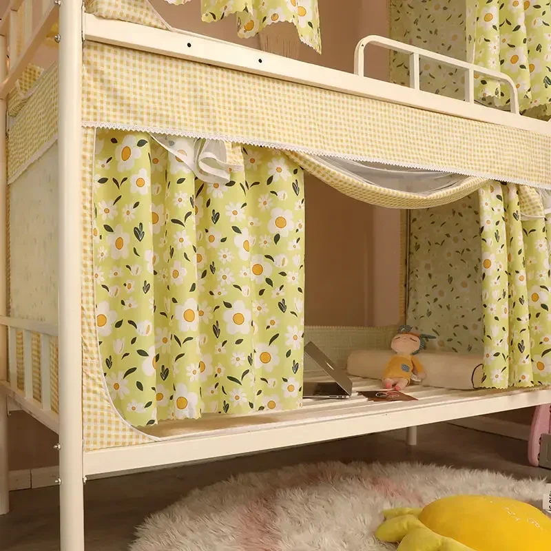 Cortina de cama coreana com moldura, dormitório de estudantes, rede mosquiteira floral, sombreamento superior e inferior, beliche, privacidade, tenda, decoração de dossel