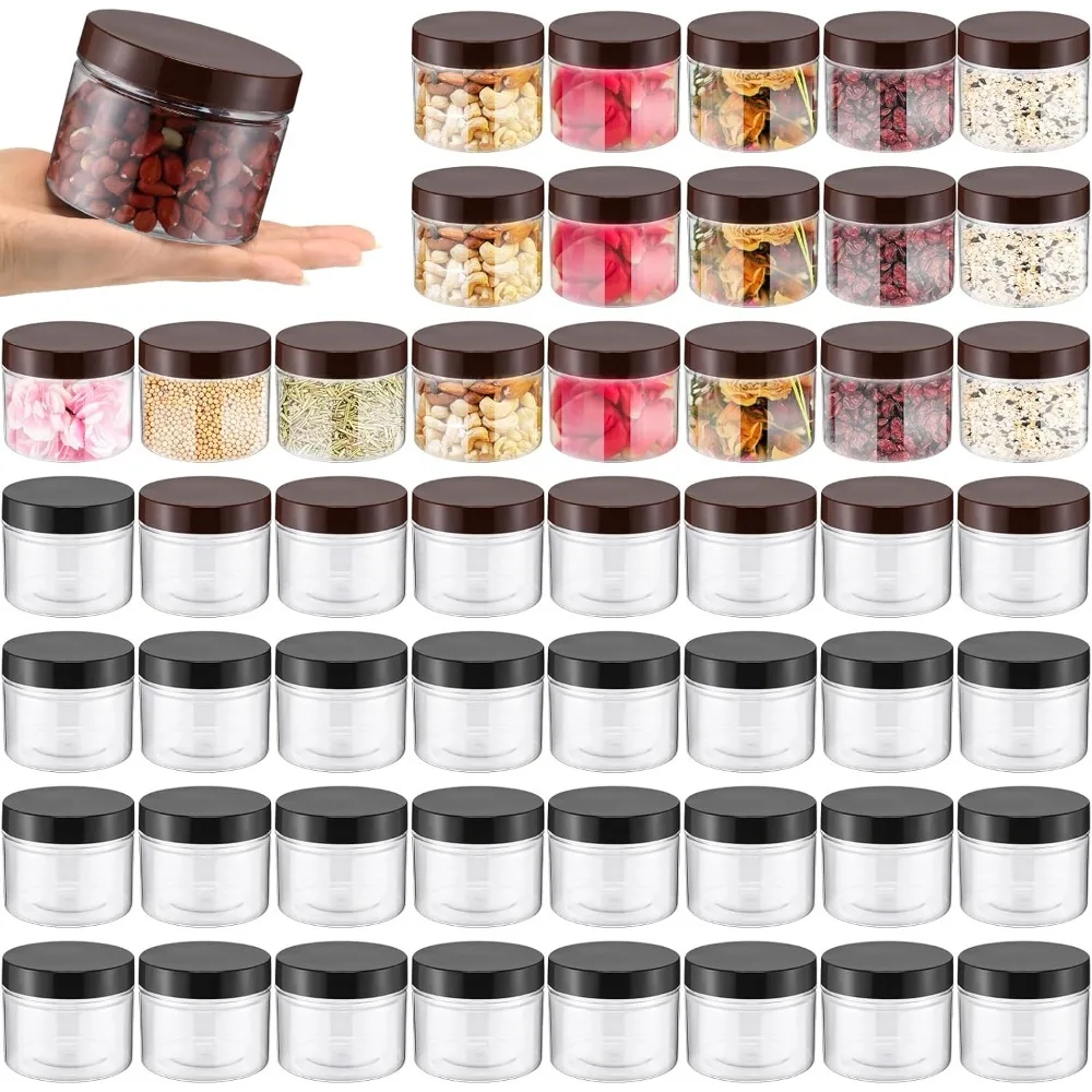 

50 Pcs 10 Ounce Clear Plastic Jars Containers with Screw on Lids Airtight Wide Mouth Food Storage Jar Cylinder Round Jars