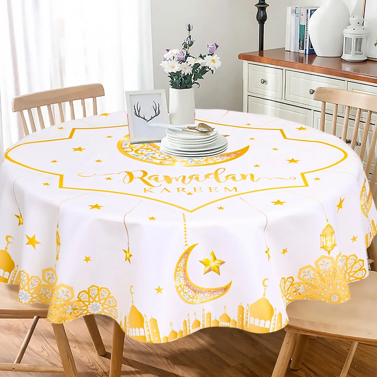 Ramadan Kareem Polyester Round Tablecloth Ramadan Decor For Home 2025 Islamic Muslim Party Supplies Ramadan Gift EID Al  Adha