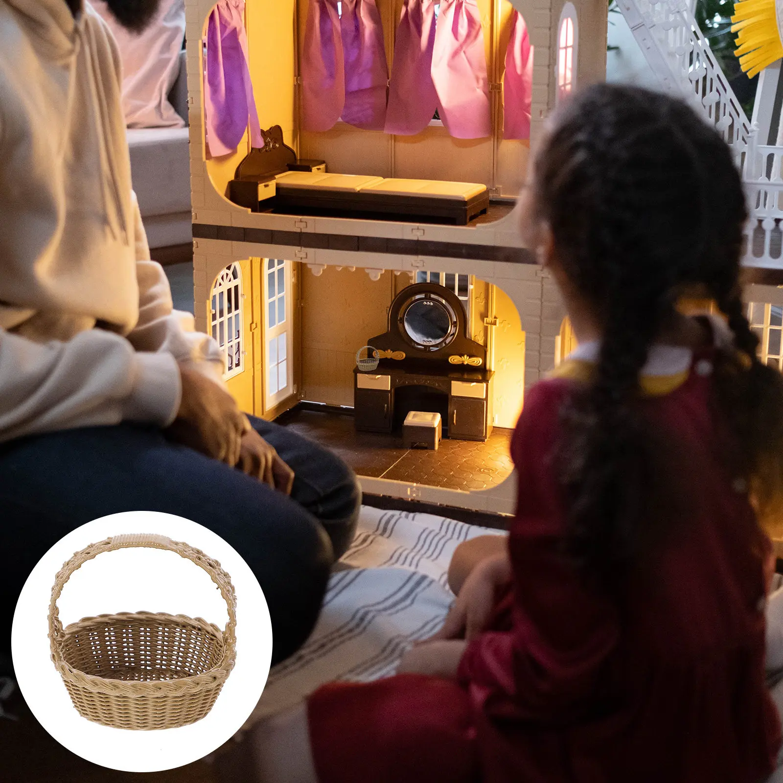 

Resin Mini House Basket Small Size Wear Resistant Storage Tote for Miniature Room Decor Simulation Mini Food Basket Ornament