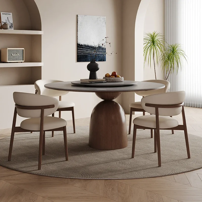 Turntable Dining Tables Built In High End Simple Restaurant Modern Wooden Household Dining Tables Mesa Comedor Furniture