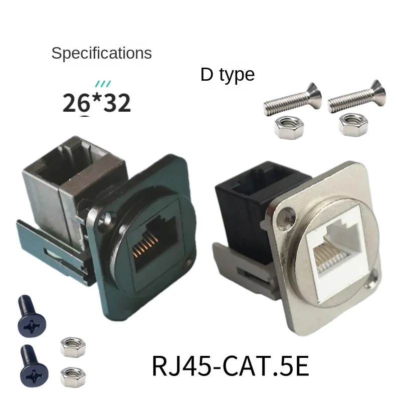 D 타입 나사 고정 RJ45 커넥터, CAT5E 클래스 5 컴퓨터 네트워크 모듈, 90 도 엘보, 흑백