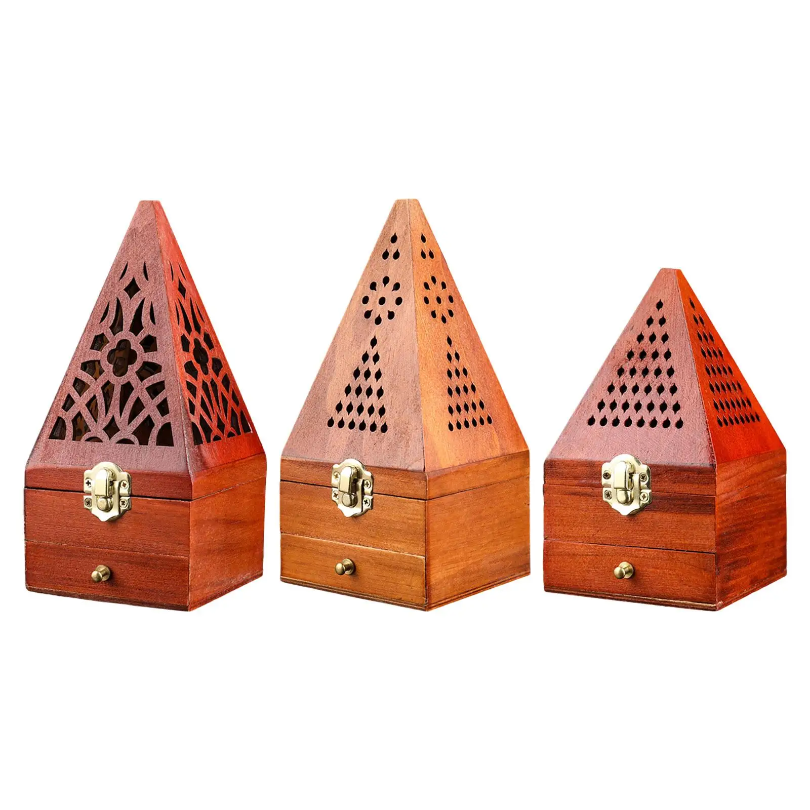 Wooden Censer Pyramid Cone Incense Holder Wood Incense Burner Box for Meditation Yoga Incense Cone Dining Room Incense Burning