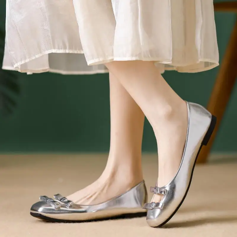 Summer New Loafers Women Flat Heel Shoes Fashion Hollow Out Shallow Ladies Design Bow Square Toe Grandma Soft Shoes Ballerina image 2