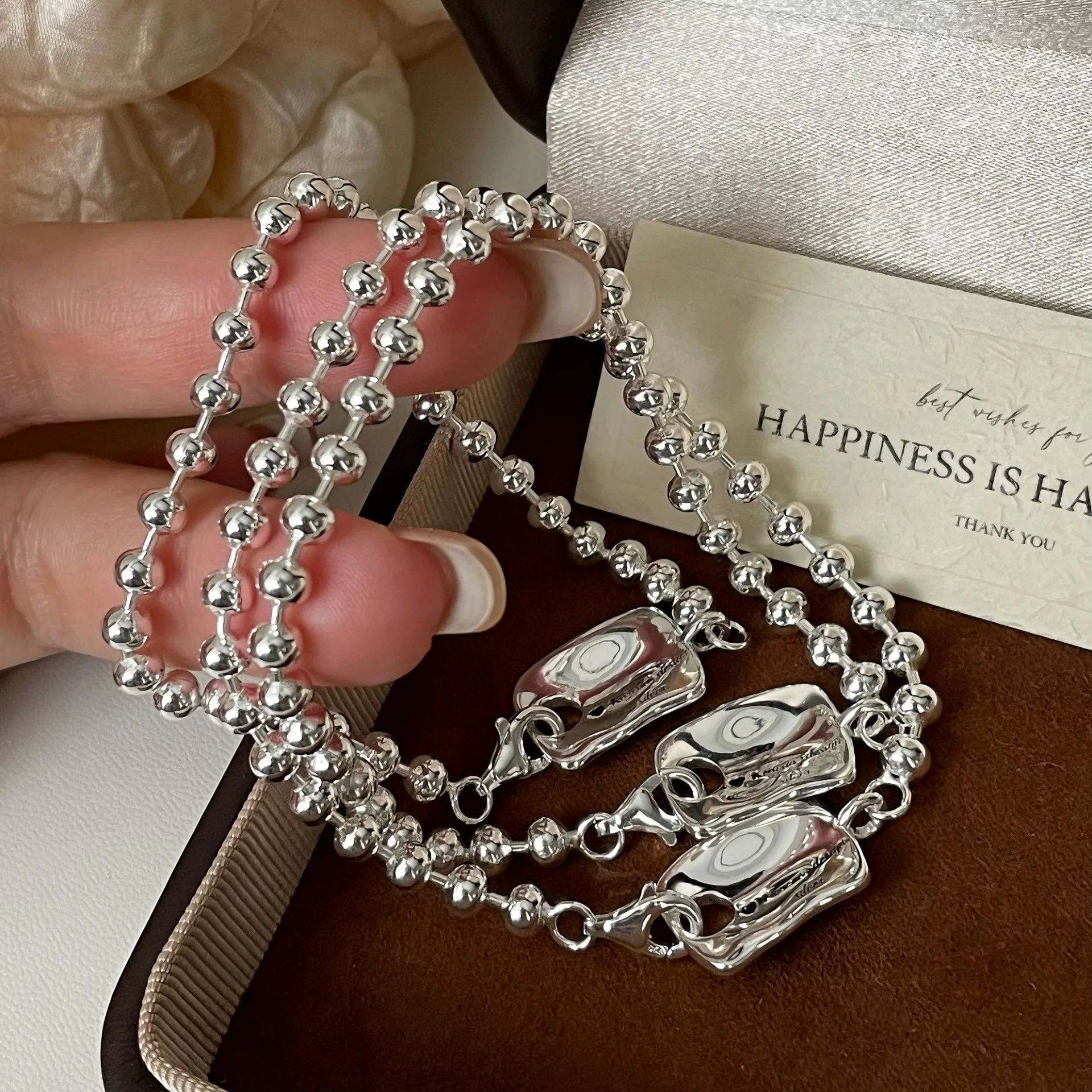 

CHOZON S925 Solid Silver Plate Bead Bracelet Minimalist Geometric Dainty Everyday Jewelry Gift for Women