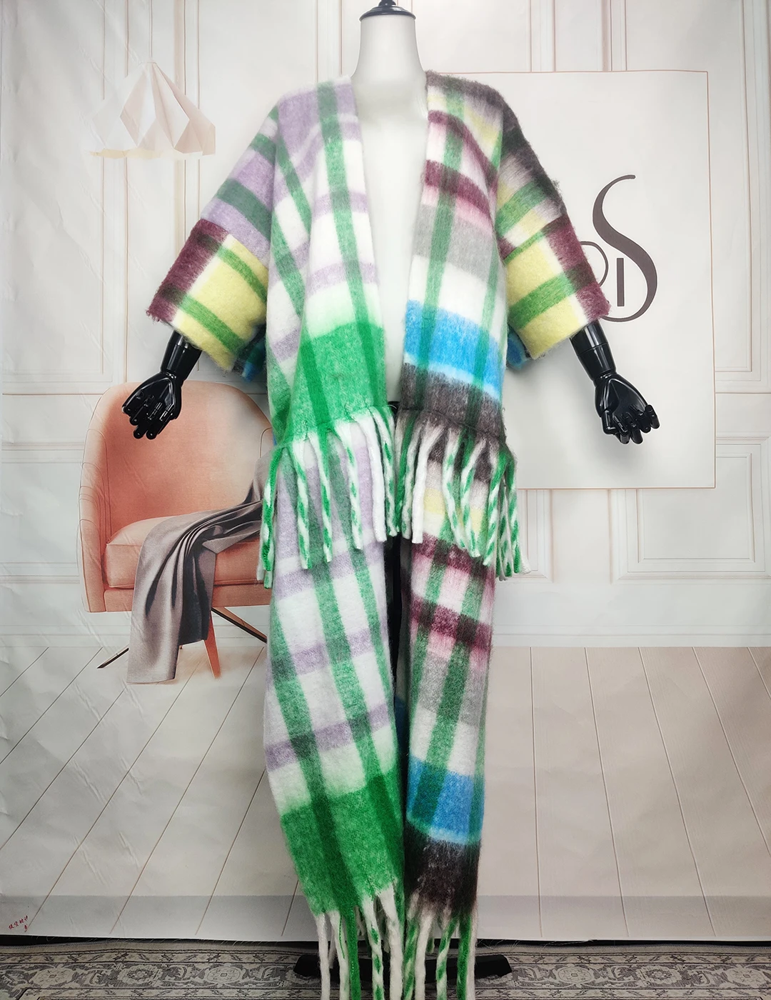 

Fashion Autumn Winter Multicolored Stripe Women's Fuzzy Long Cardigans Free Size African Lady Loose Kimonos