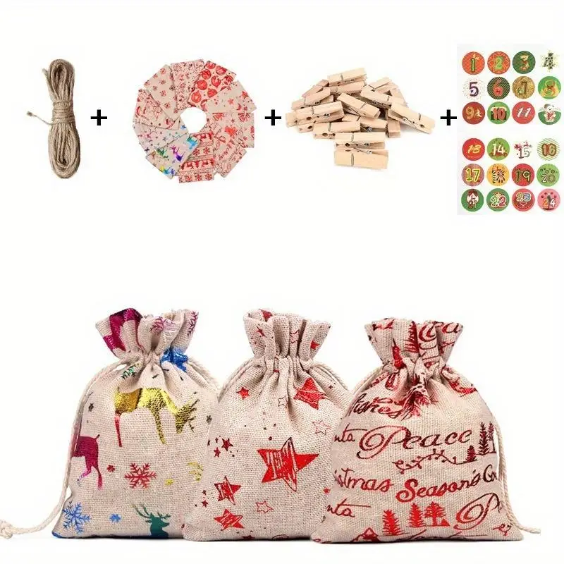 Calendario de Adviento 2026 – Bolsas colgantes con clips decorativos