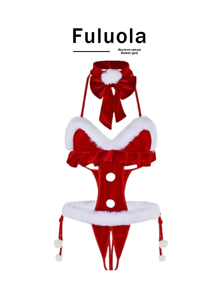

Fuluola2025 Sexy Red Cisas Costume Women's Onesie Spwear Set Low Waist ort Pants High Percentage Fabric Content