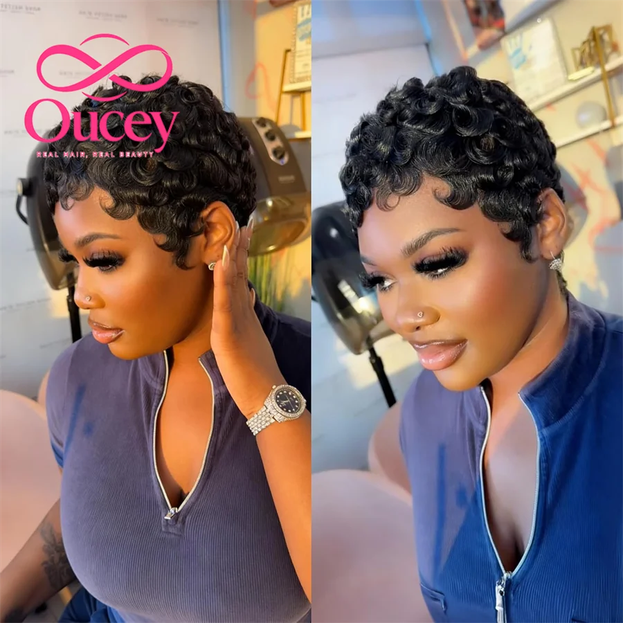 Curly Pixie Wig for Black Women Short 4-Inch Human Hair Ready-to-Wear Glueless Pixie Cut Wigs Easy to Wear with Natural Look