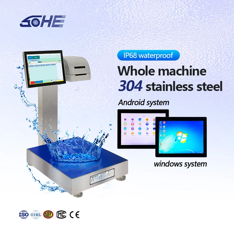 

SOHE 60KG 400*500mm Battery Type windows System Smart Weighing for Slaughtering and Meat Cutting Waterproof Scale