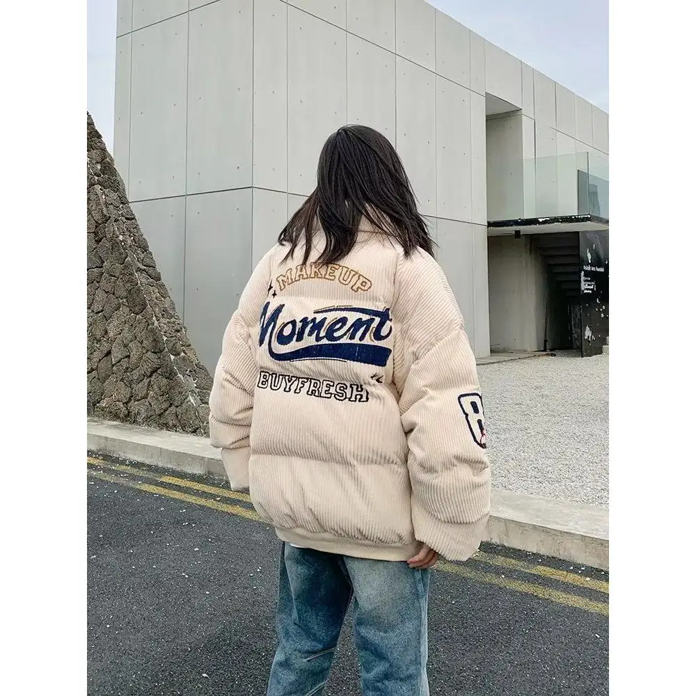 Thiened الأمريكية سروال قصير مطرز القطن Jaet الرجال النساء فضفاض الربيع ملابس خارجية Faion العلامة التجارية القطن معطف مبطّن #1