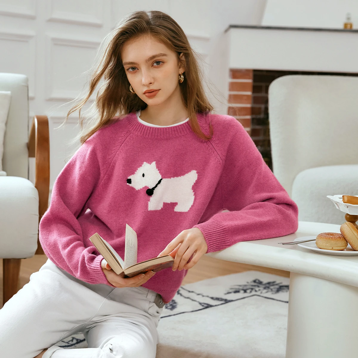 Oriel レディース フレンチ プルオーバー セーター 2025 秋 O ネック かわいい刺繍セーター 長袖ニット ジャンパー 女性 O57QM93358