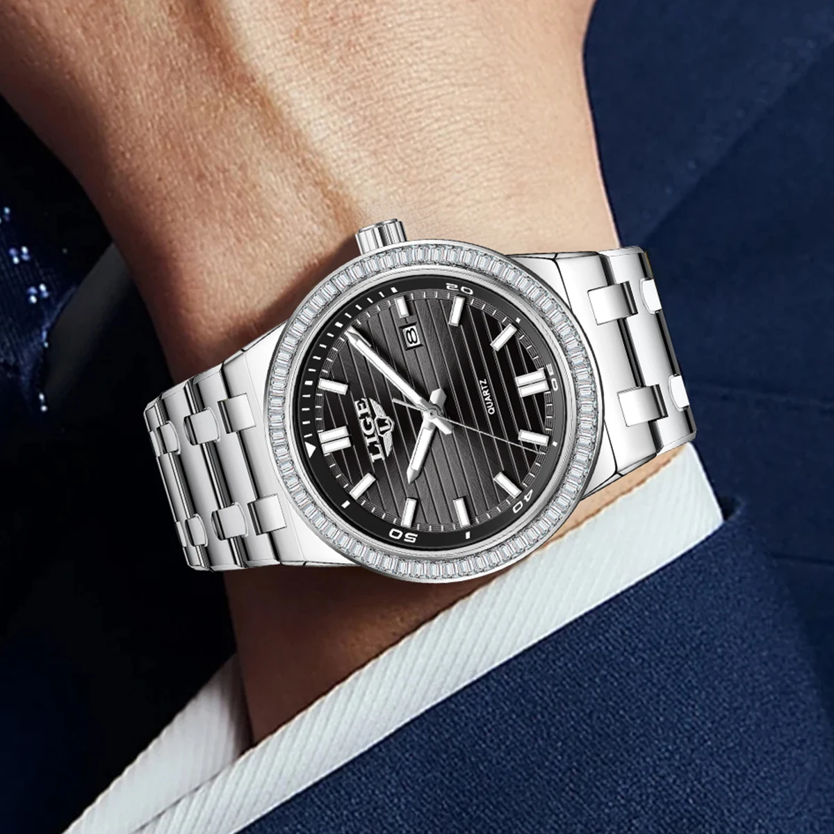 

LIGE High Quality Men Watches Business Top Brand Luxury Man Diamond Wristwatch Waterproof Luminous Quartz Watch Calendar Clock