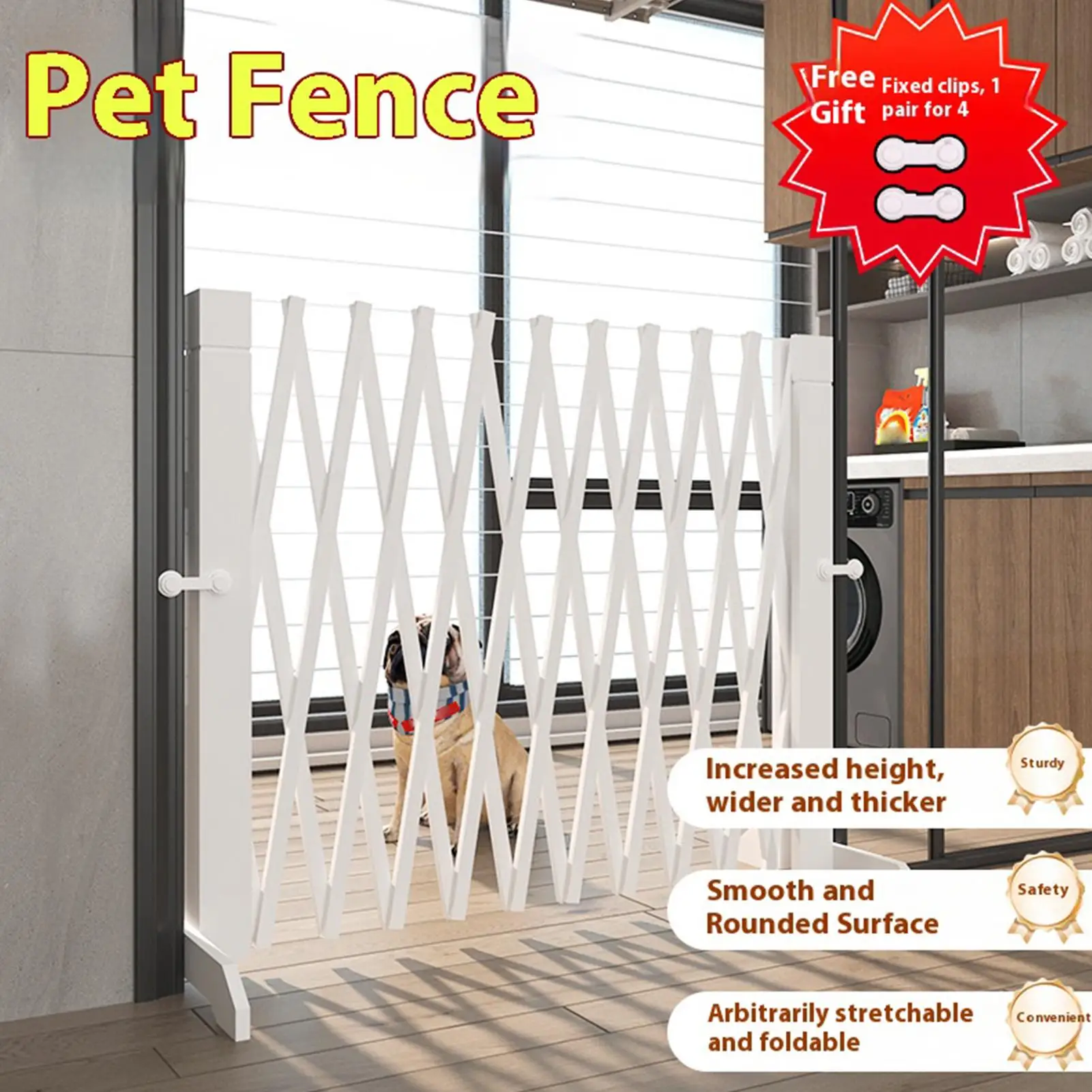 Retractable Dog Gate No-Drill Wooden Fence Retractable Pet Cat Gate For Doorway For Garage Bedroom Hallway Porch Living Room