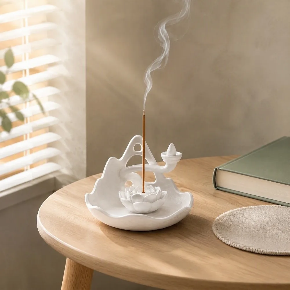 3D Printed 3 In 1 Incense Holder Plastic Hollow Out Backflow Incense Burner Mountain Lotus Design Decorative