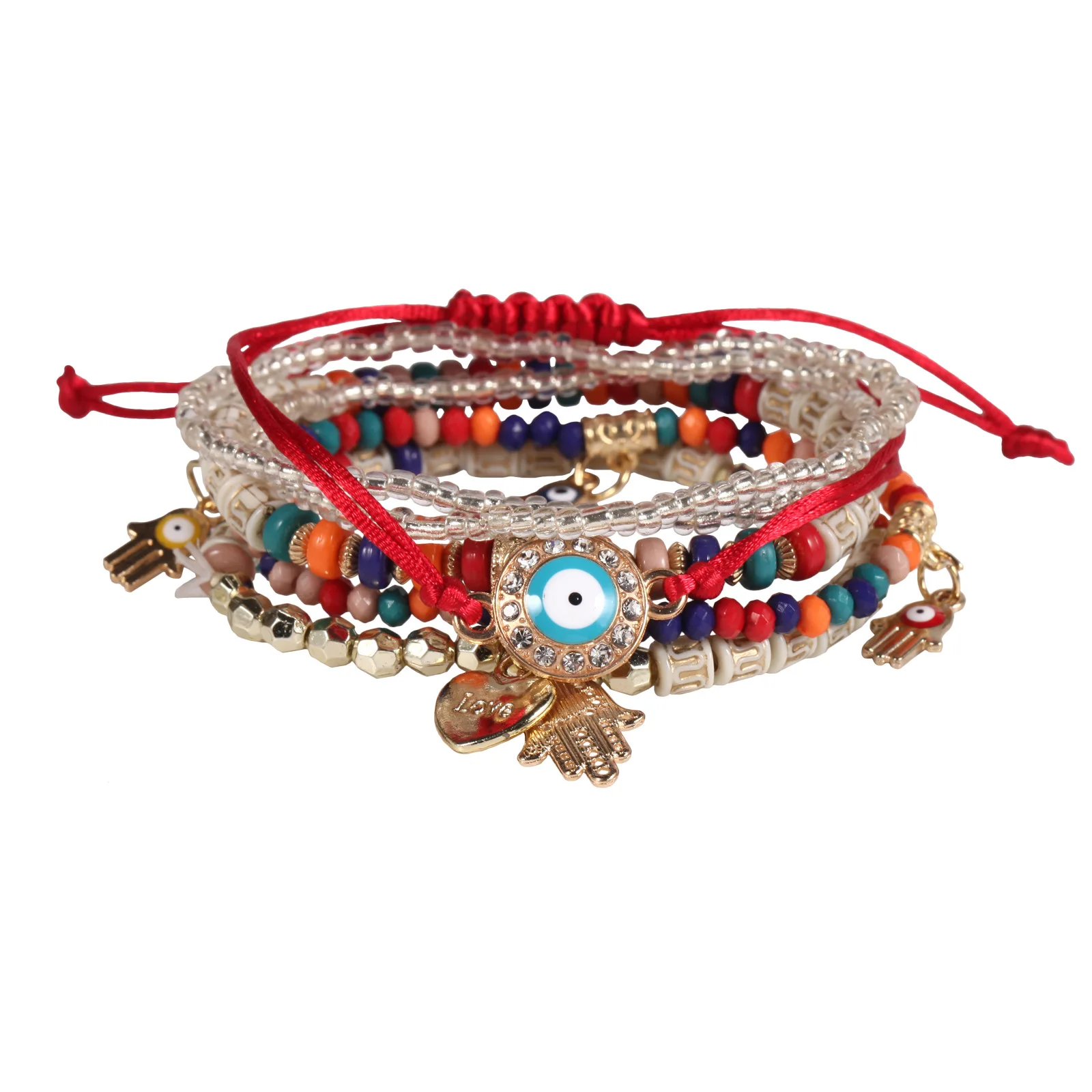 Nowy zestaw bransoletek z koralików Evil Eye dla kobiet Bohemia Fatima Hand Charm Beaded Chain Bangle Girls Boho Party Jewelry — zdjęcie 3