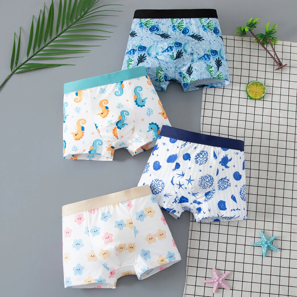 4-piece Set Of Cute Cartoon Printed Multi-color Combination Underwear For Boys, Comfortable Boxer Shorts, Casual Home Shorts