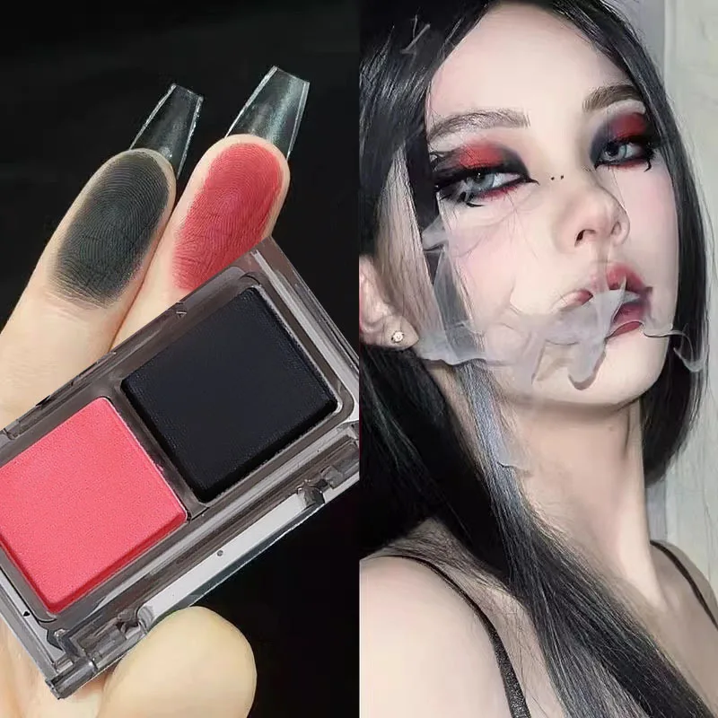 Lidschatten-Palette, zweifarbiger Lidschatten, glitzernd, glänzender Lidschatten, Perlen-Matt-Lidschatten, koreanisches Make-up, sexy Schwarz mit rotem Lidschatten