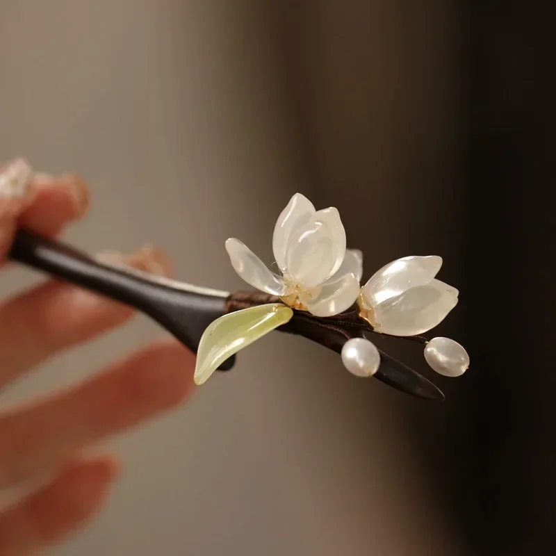 Chinese Vintage Wooden Hair Stick Step Shake Tassel Women\'s Ancient Hanfu Hair Accessories Orchid Hairpin Hairpin