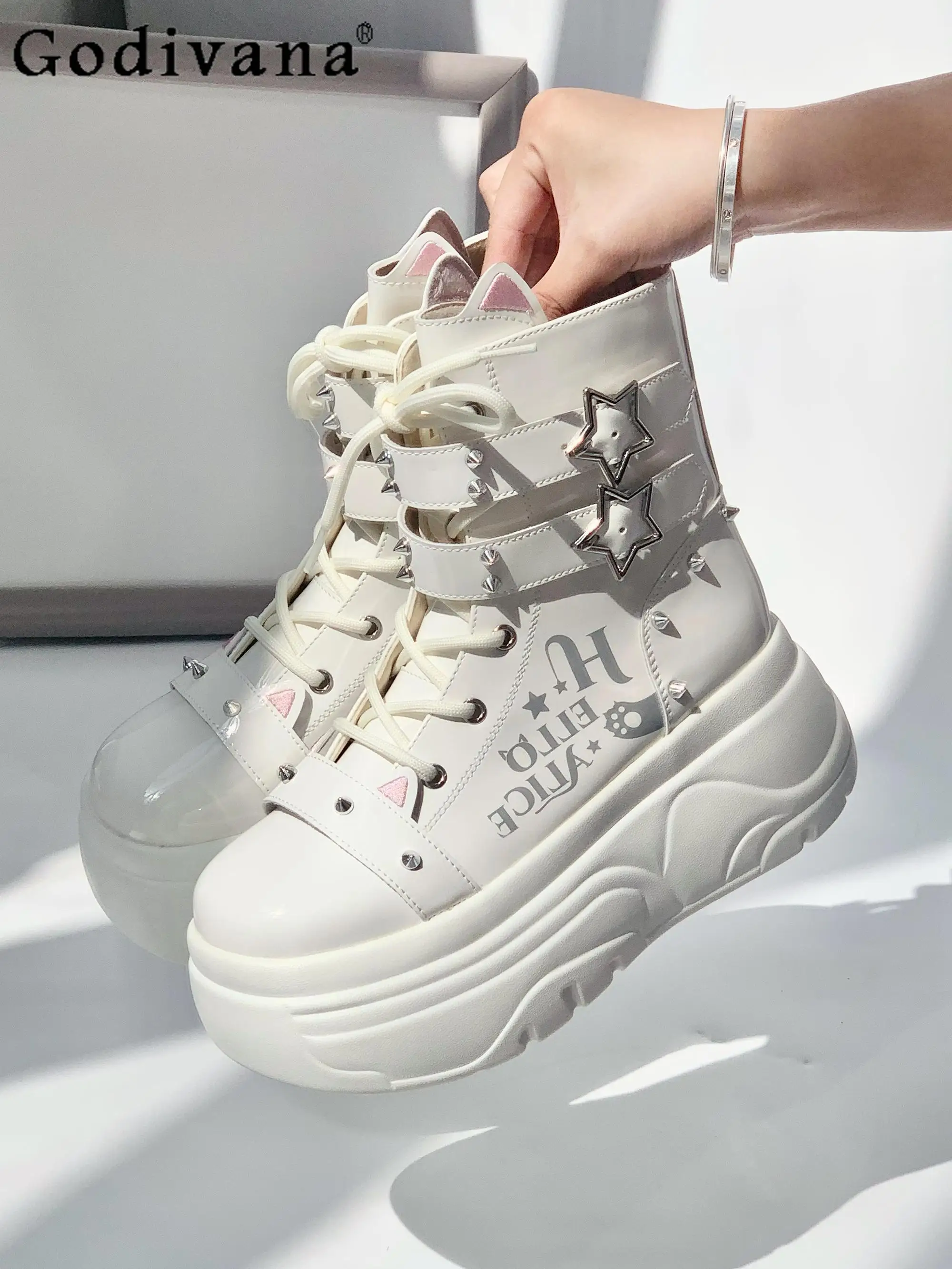 

Y2K Subculture Japanese Original Lolita Height-Increasing Thick-Soled Shoes Rivet Gothic Sweet Cool Hot Girl Cartoon Short Boots