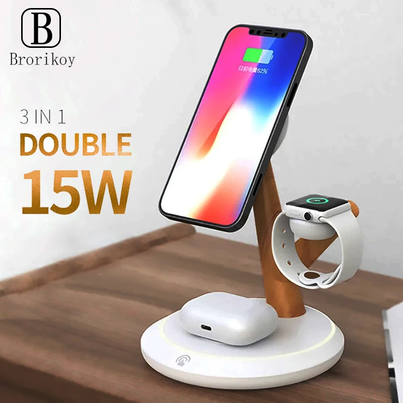 4 in 1 Magnetic 15W Wireless Charger Stand For iPhone 14 ProMax 15 Apple Watch 8 9 7 Airpods Pro PD Fast Charging Station Holder