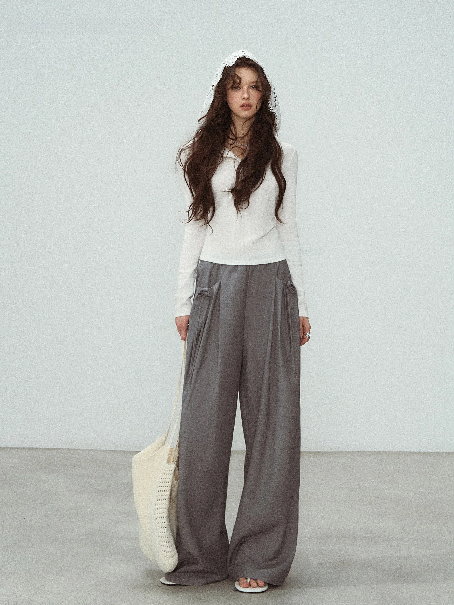 Gray High Waist Straight Leg Casual Pants Women's Draped Versatile Wide Leg West Pants LulusMiracle Floral Pattern Classic Style