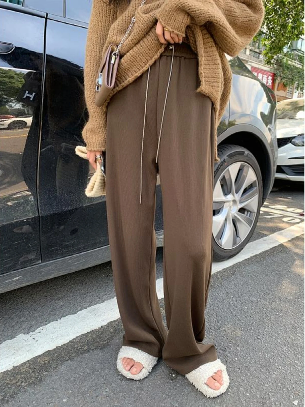 Otoño 2025, pantalones holgados drapeados de pierna recta y pierna ancha para mujer, pantalones largos informales de cintura alta, pantalones coreanos Sle Commute Faion