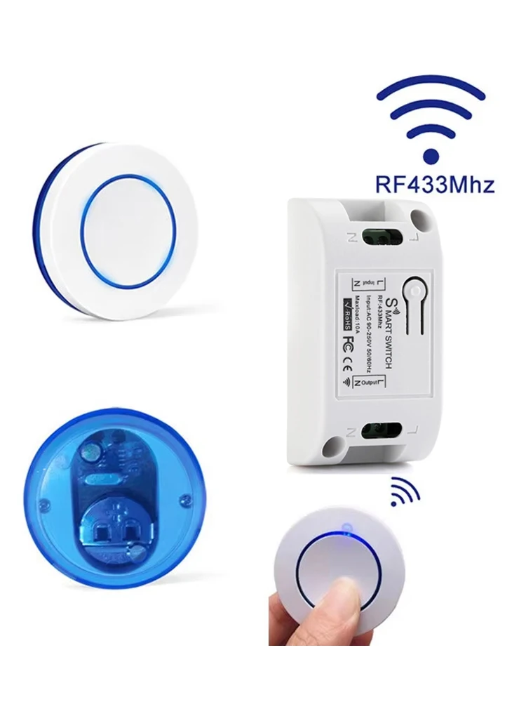 220V 110V Mini Round Button Wall Panel Switch 10A Relay Receiver RF 433MHz Wireless Remote Control Light Switch For LED Lamp
