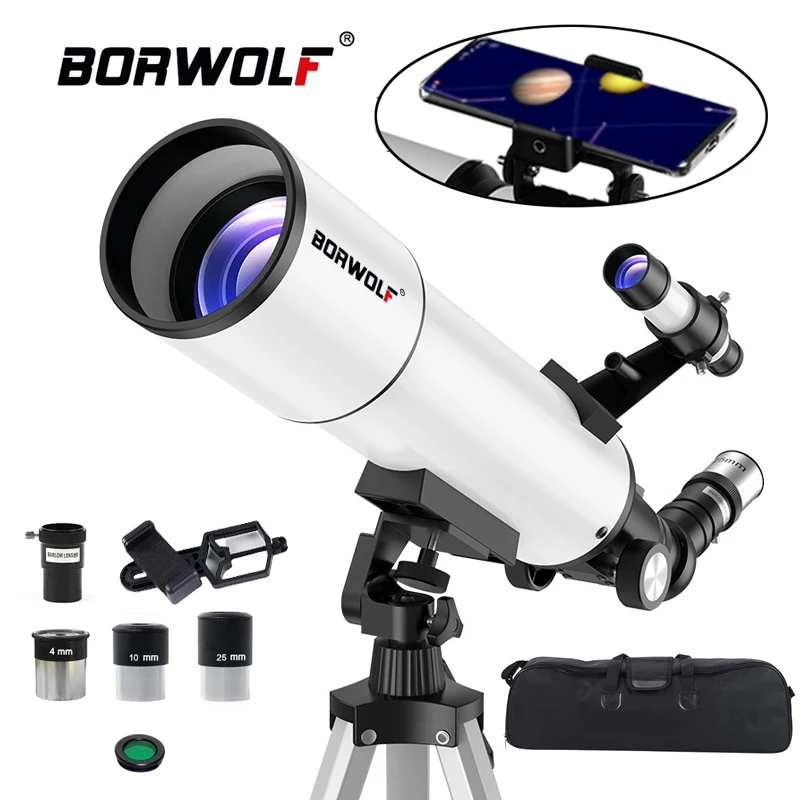 BORWOLF AZ80500  Astronomy Telescopes for Adults, 80mm Aperture 500mm AZ Mount 625X HD for Moon Stargazing and Bird Watching