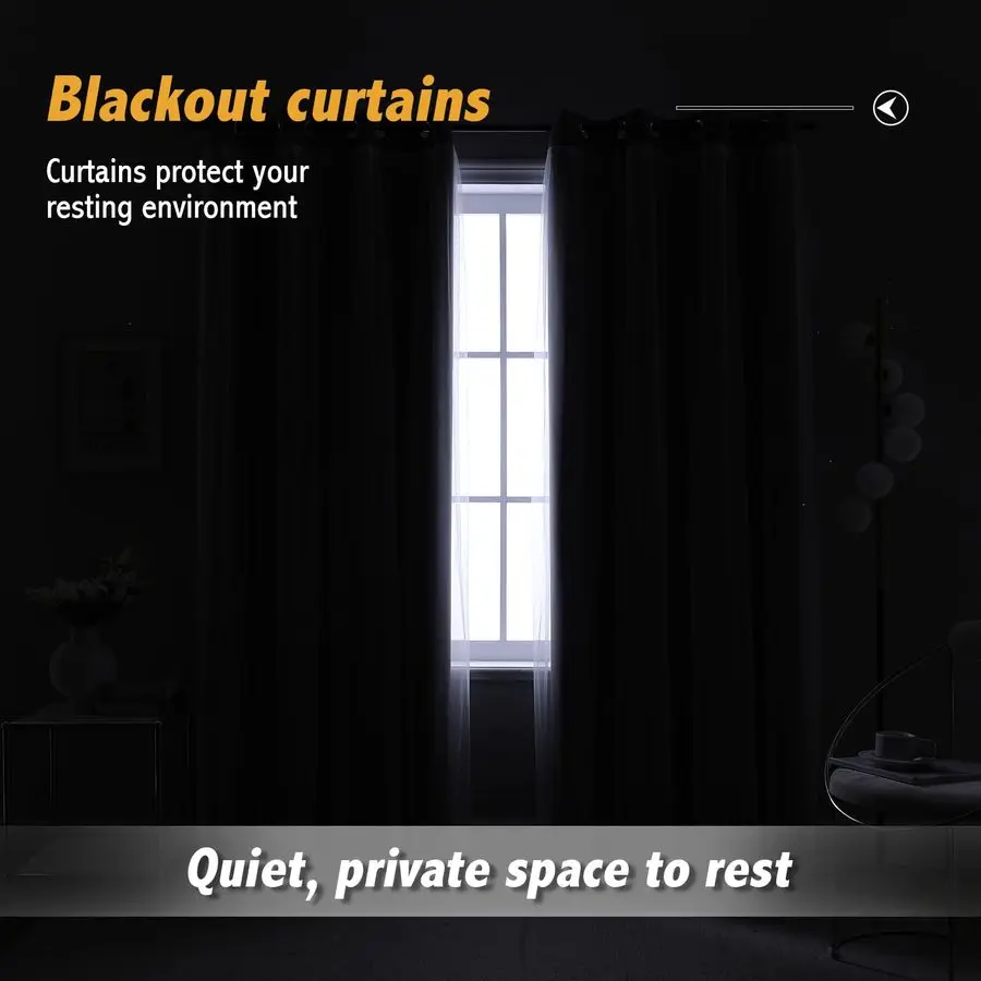 Rideaux de maison occultants et couches transparentes, paire de panneaux de rideaux de fenêtre solides avec dessus à œillets, 52W x 84L, gris