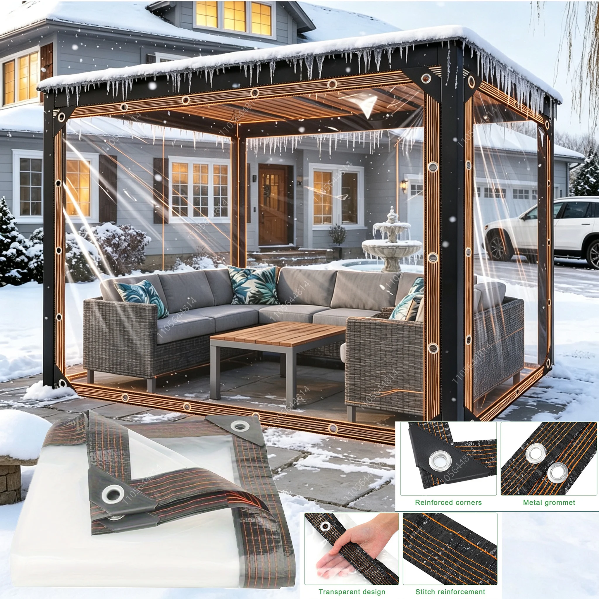 Transparent Waterproof Tarp Outdoor Rainproof Cover with Grommets