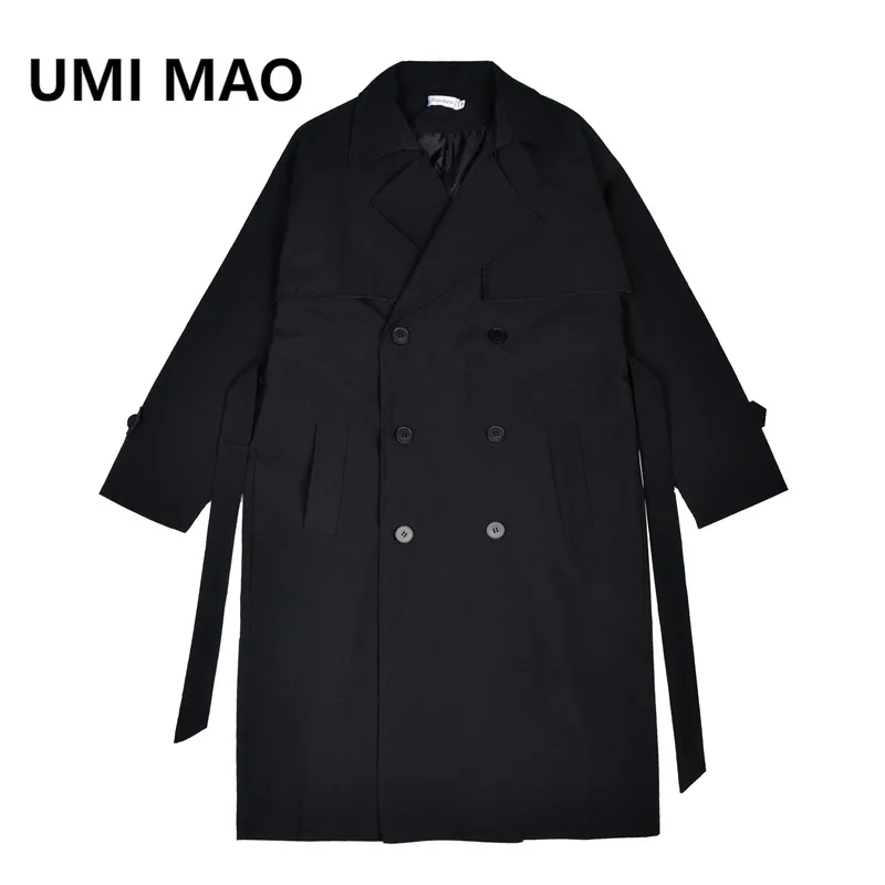 

UMI MAO Yamamoto Dark Coat Autumn White Bottom Flat Double Row Buckle Long Over Knee Medium Long Trench Coat Men's Women's