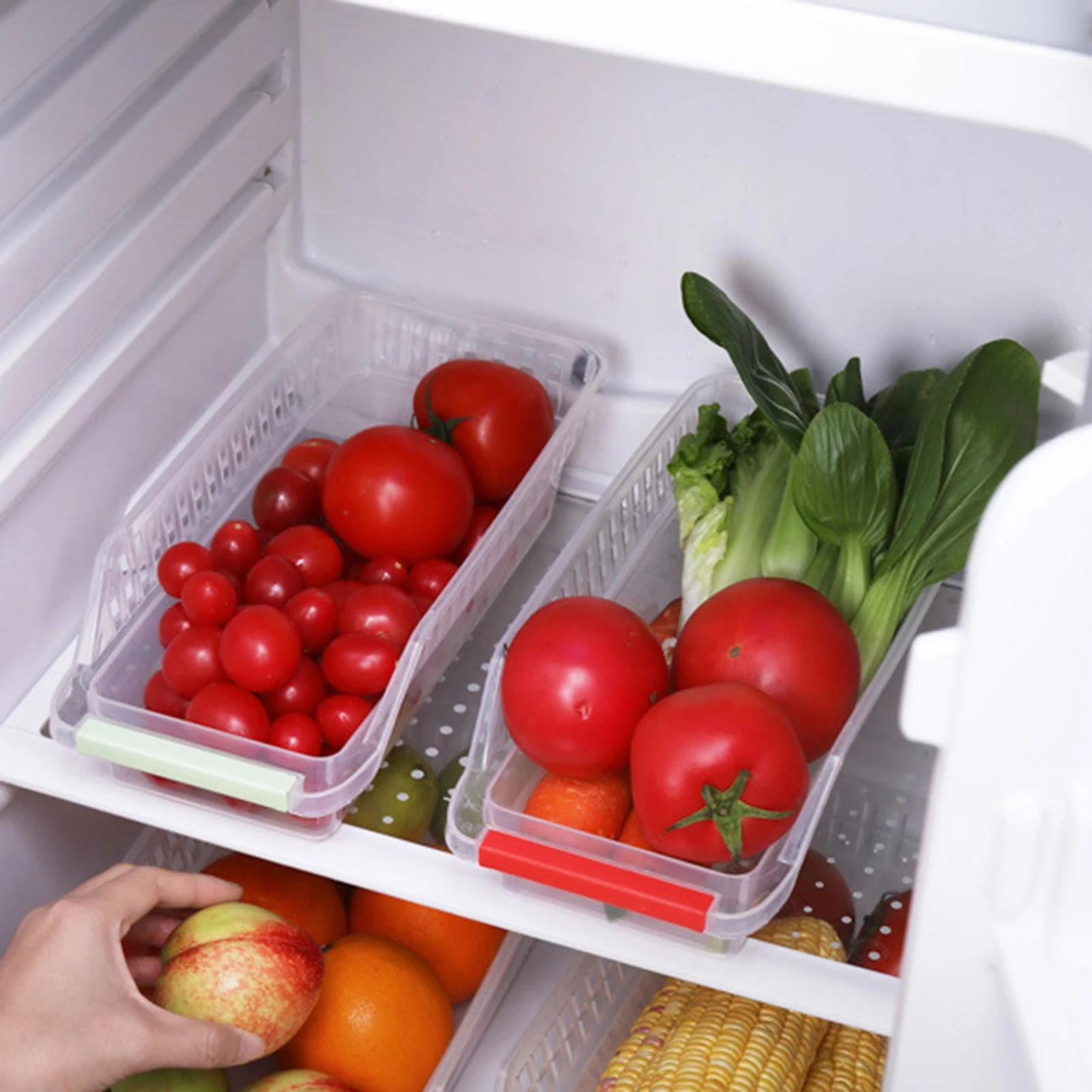 

Refrigerator Organizer Rack Plastic Breathable Mesh Storage Basket For Vegetable Fruit Practical Compartmentalized Storage Rack