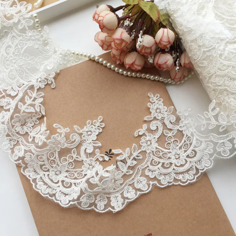 3 Yards/Lot Elfenbeinweiße Rayon-Blumenbordüren-Spitzenborte für Hochzeitsschleier, Vorhänge, Kleidung, Tischdecken und DIY-Zubehör – Detail 2