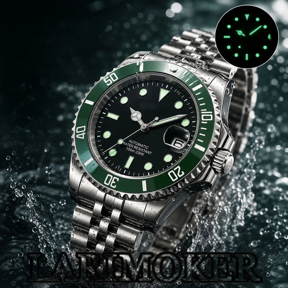 LARIMOKER 40mm Men's Diving Automatic Mechanical Watch Ceramic Bezel Sapphire 100M Water Resistance NH35 PT5000 Movement