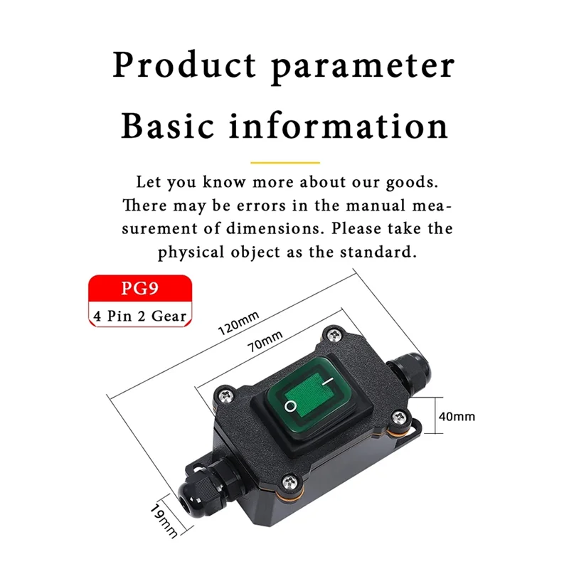 AB53 Ship-Type Waterproof Switch With IP65 Shell Rocker Electrical Equipment ON/OFF With LED Light Power Button(D) Easy Install