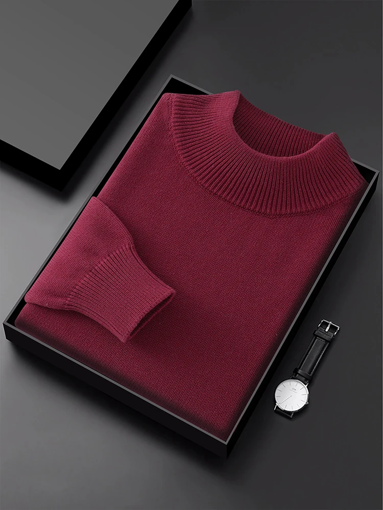 

Men's Loose Fit Thiened Pure Cotton Knitwear f High Collar Sweater Over-sized Knitted irt Korean Sle Long Sve