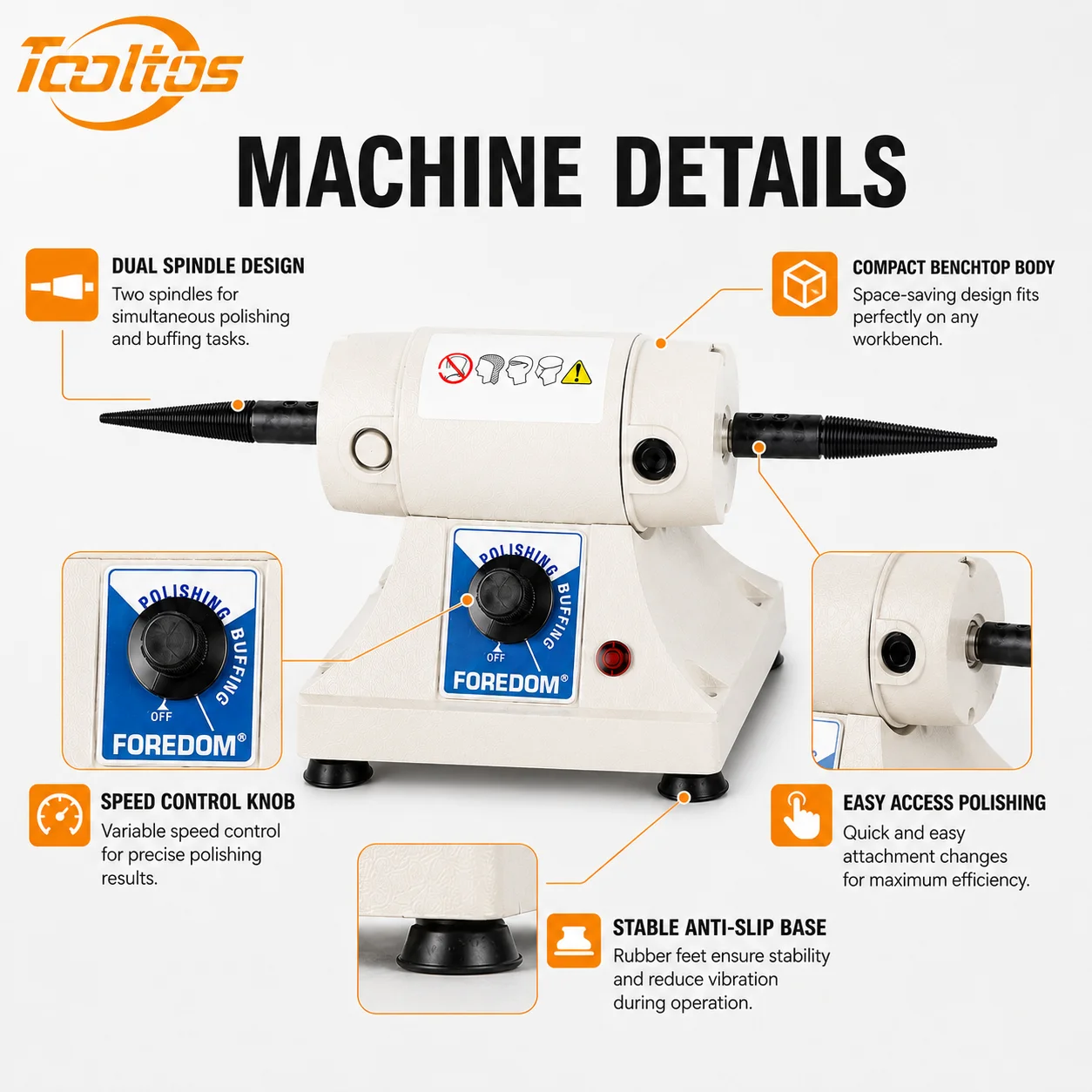 TOOLTOS Jewelry Bench Polisher Set Buffer Polishing Machine with Complete Buffing Wheel Kit for Gold Silver Metal