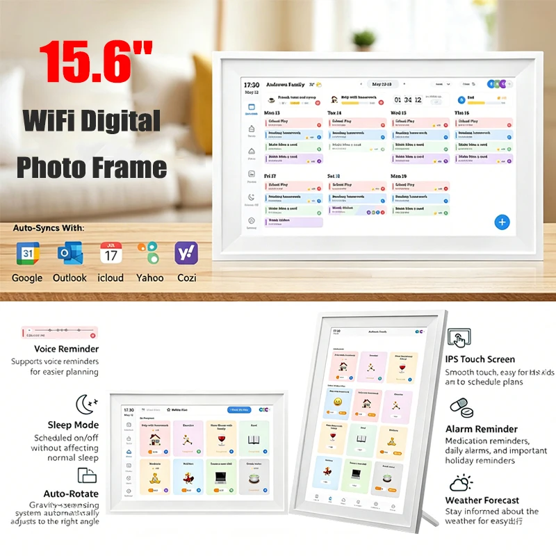 15.6inch HD IPS Digital Photo Frame Wifi 1920*1080 Alarm Clock Timed Sleep Voice Reminder Auto Rotation Electronic Album Picture