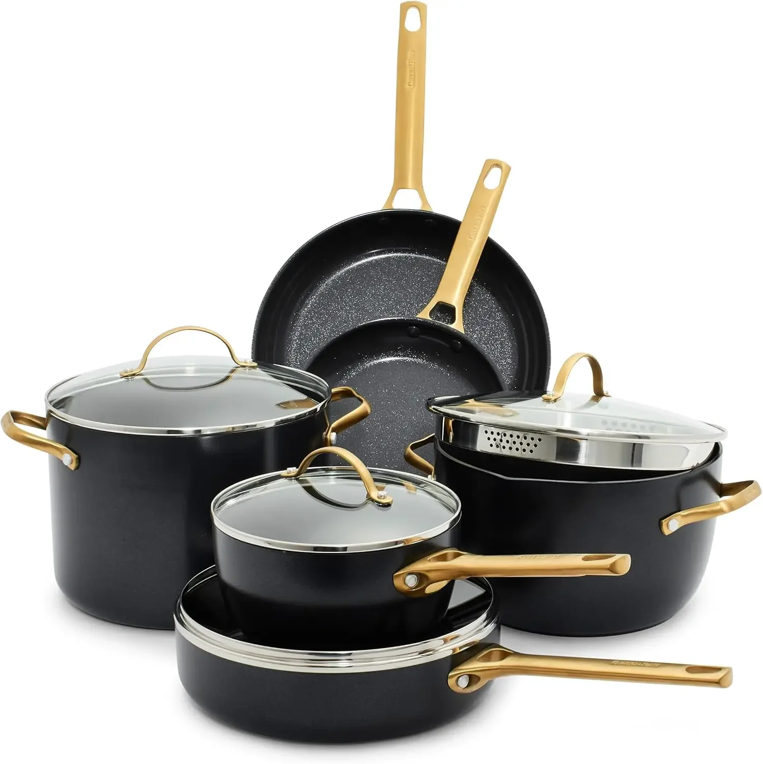 Reserve Hard Anodized Healthy Ceramic Nonstick 10 Piece Cookware Pots and Pans Set, Gold-Tone Stainless Steel Handles