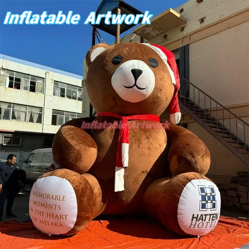 Personalized Dark Brown Giant Furry Inflatable Bear for Festive Display Toys