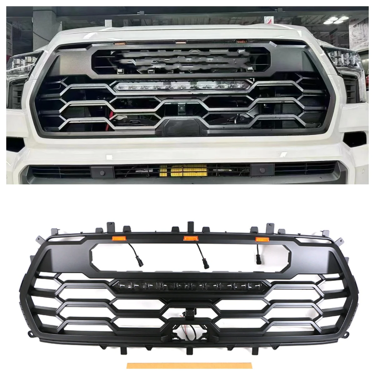 2022 2023 Auto Part Car Mesh Front Grille With Amber Light+Light Bar Fit For Toyota Sequoia