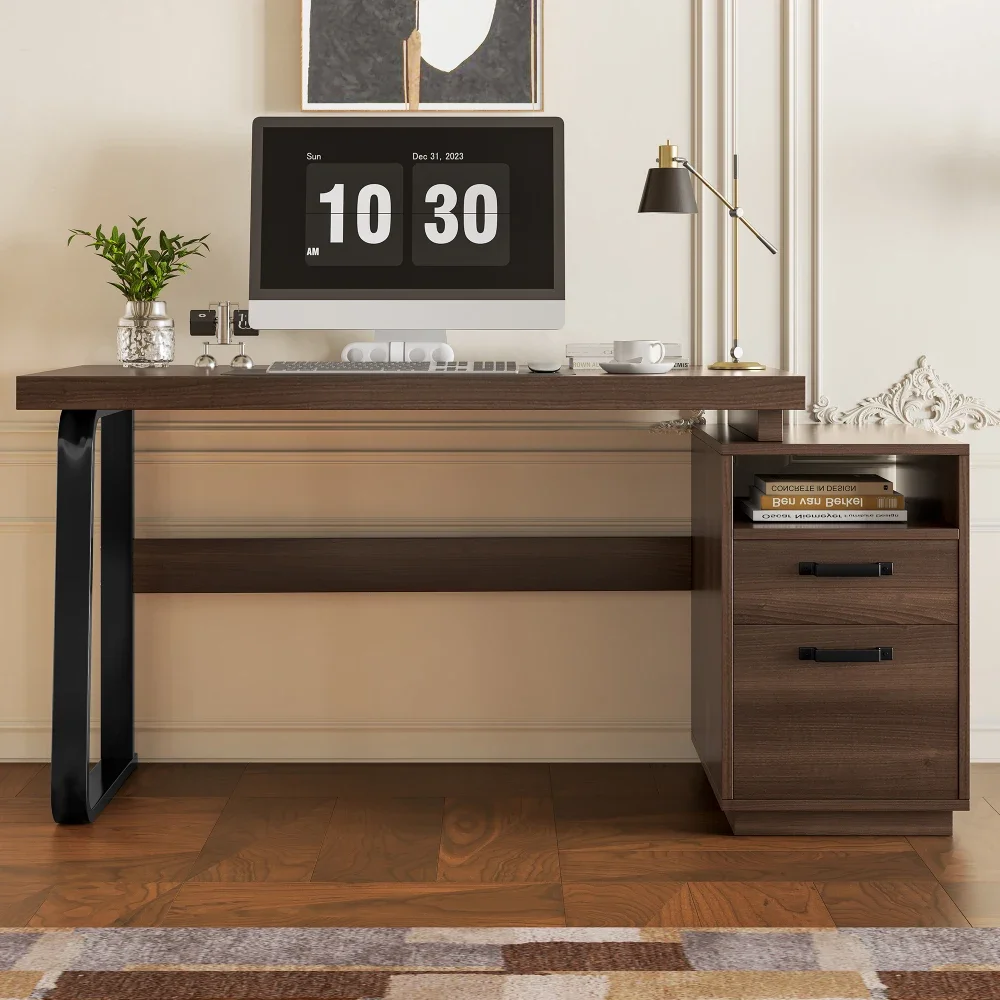 مكتب حديث بأسلوب بسيط، سطح مكتب MDF مع أنبوب فولاذي عالي الجودة، متين للغاية، تصميم تخزين، درج بدون ضوضاء