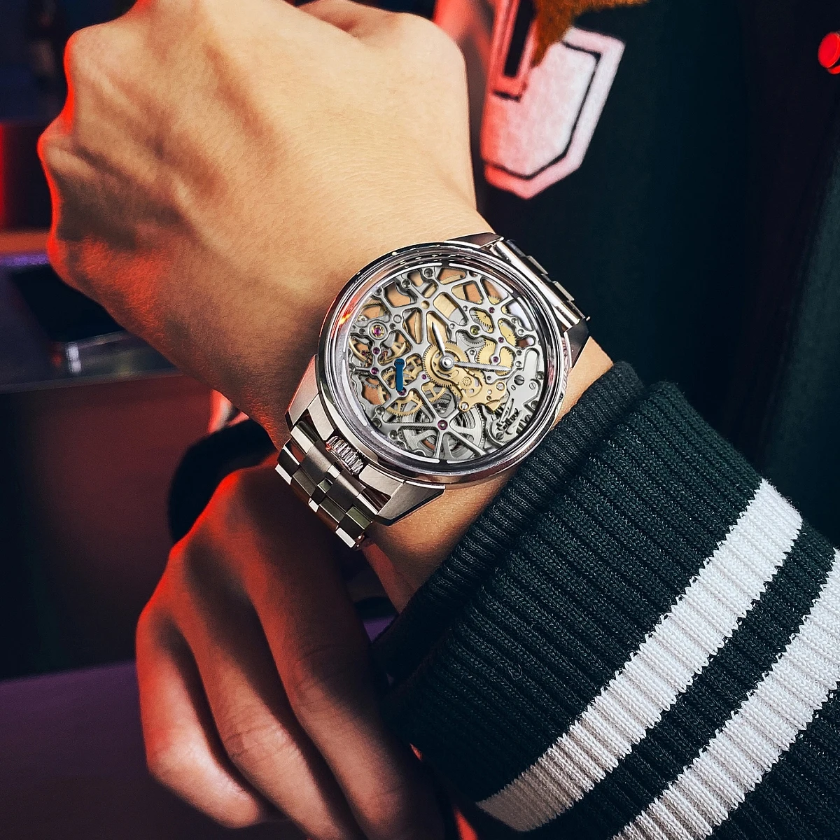 33 Jewels Skeleton Watch Movement for 5500A,Super Slim MicroRotor Automatic Movement three-pin Single-date Watch accessory