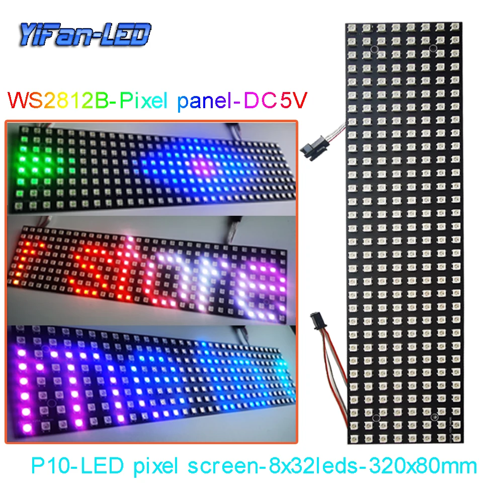 

5V WS2812 RGB LED Screen Panel Programmable 8*32 Full Color Dot Matrix 80*320mm SPI Protocol 5050LED Beads for Billboard Decor