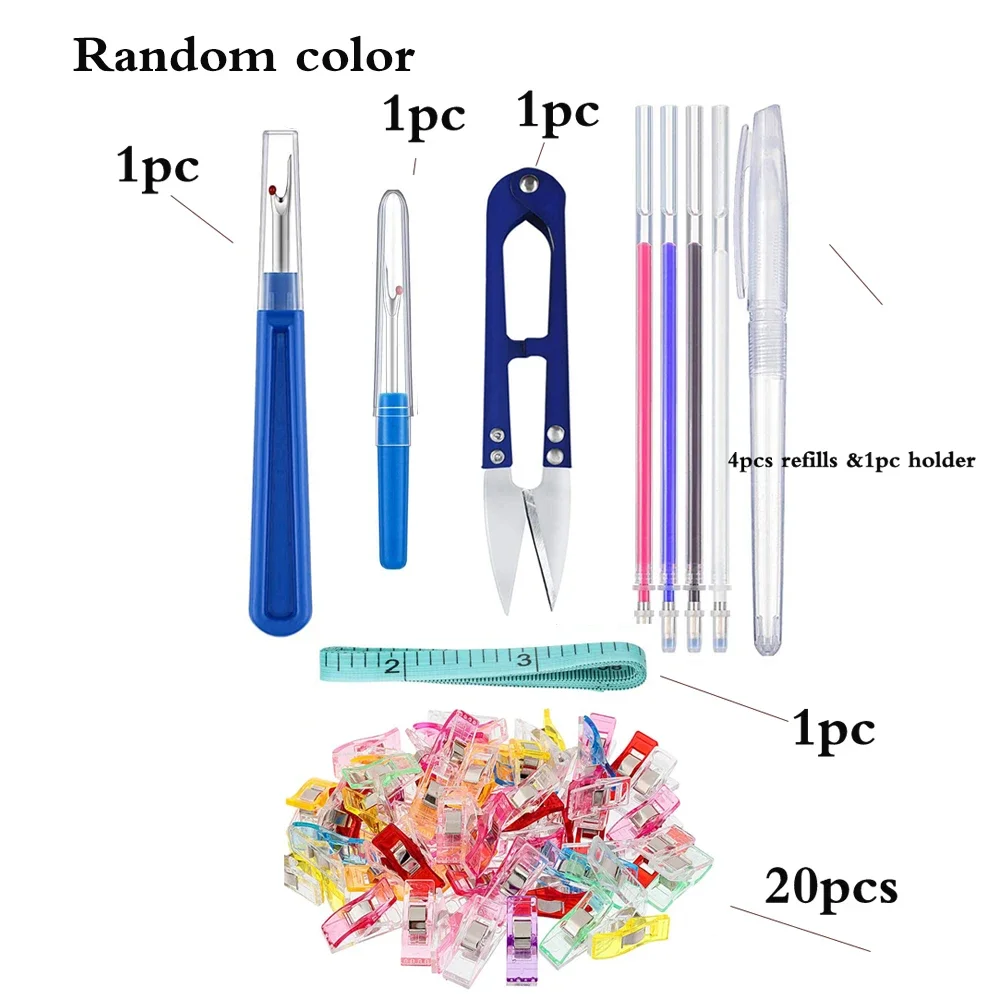 29PCS เย็บชุดเครื่องมือ Quilting เย็บคลิป & Seam Rippers & ความร้อน Erasable ผ้าปากกาทําเครื่องหมายสําหรับ DIY เย็บปักถักร้อย