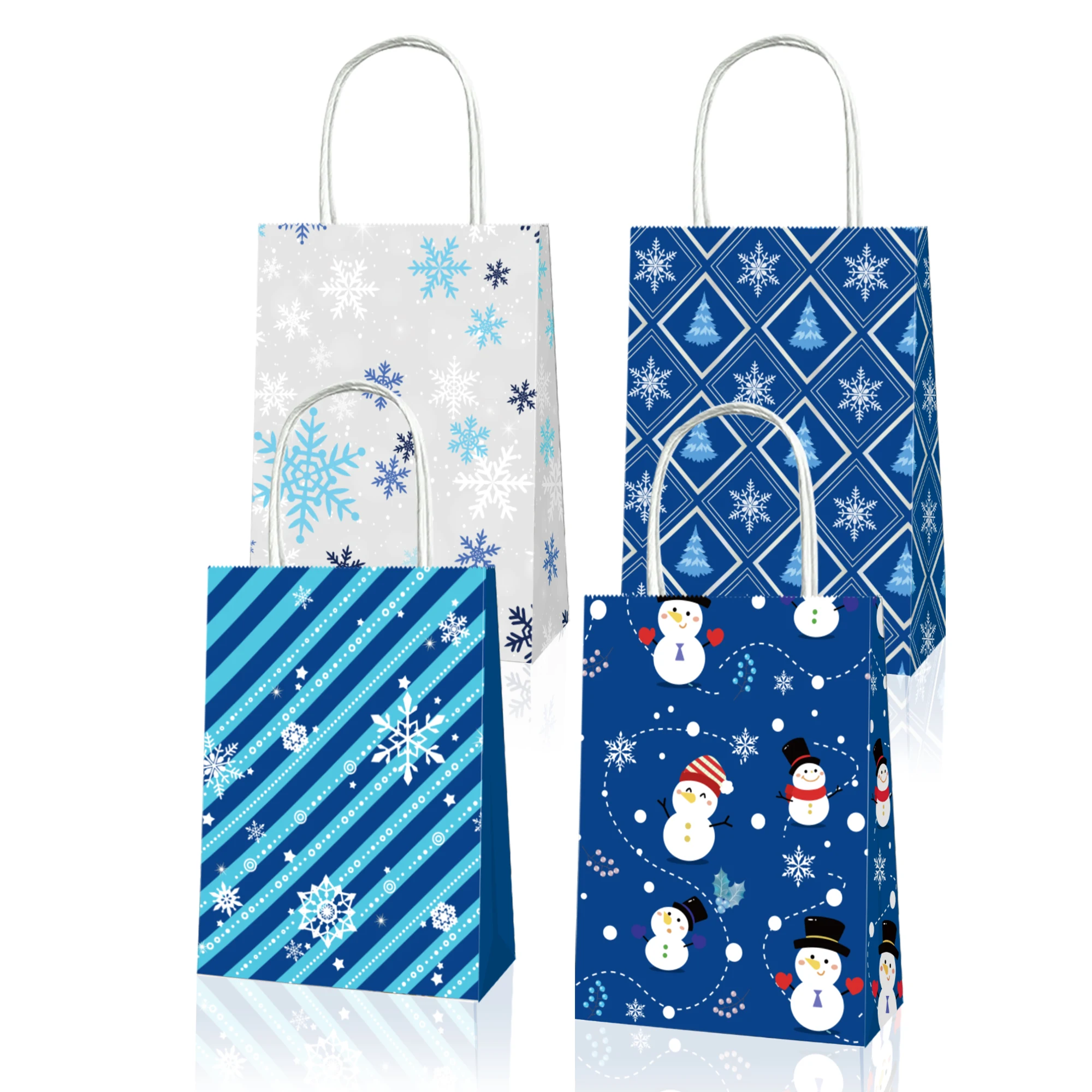 

BD090 12Pcs Paper Tote Bag Christmas Winter Snowman Snowflake Theme Kraft Baby Shower Birthday Party Shopping Bags