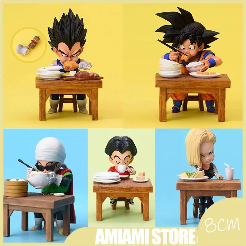 8cm Dragon Ball Z Figures Vegeta Anime Action Figure Son Goku Krillin Android 18 Dining Scene Pvc Model Dolls Kids Toys Gifts